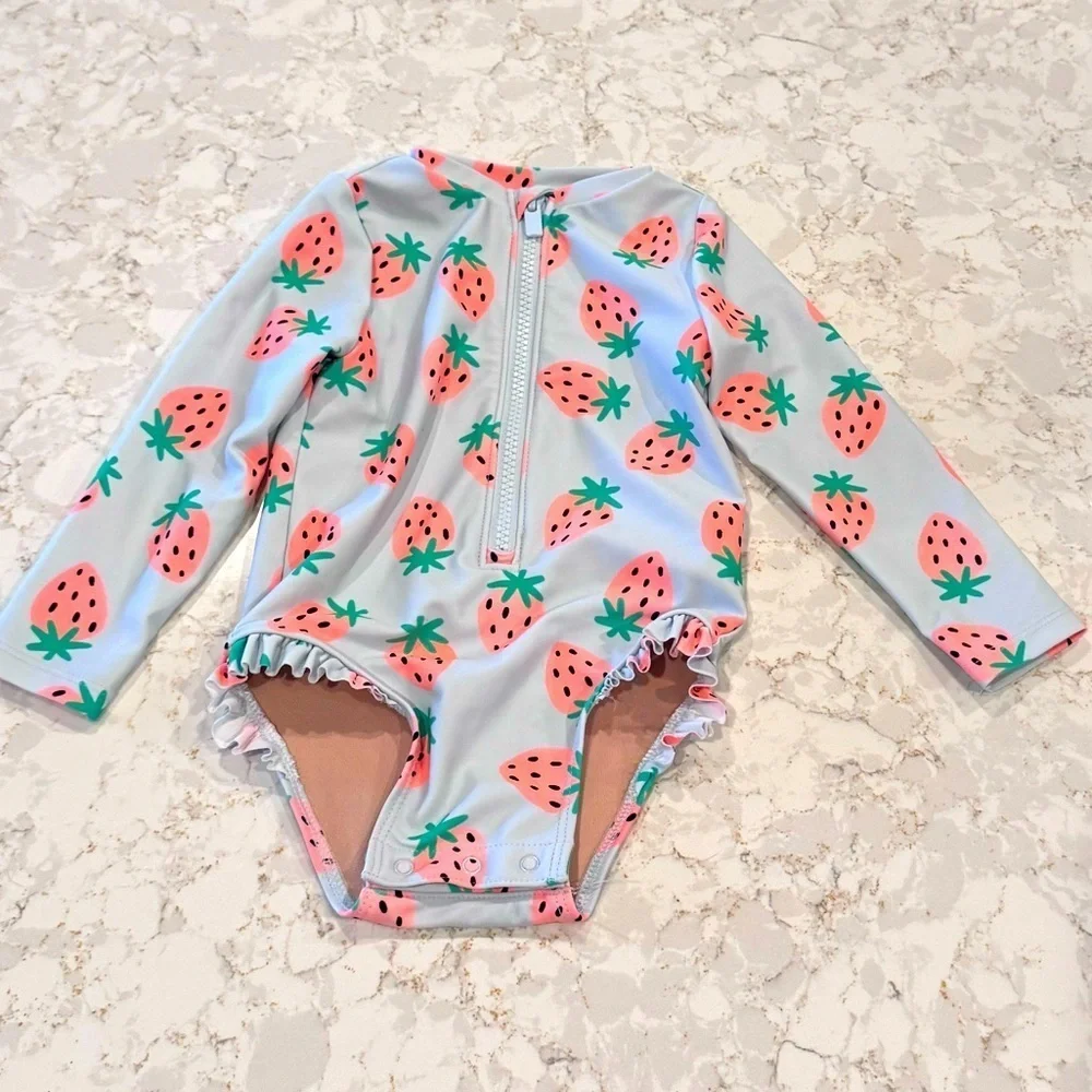 Old Navy 12-18M Strawberry Print Long Sleeve Swimsuit